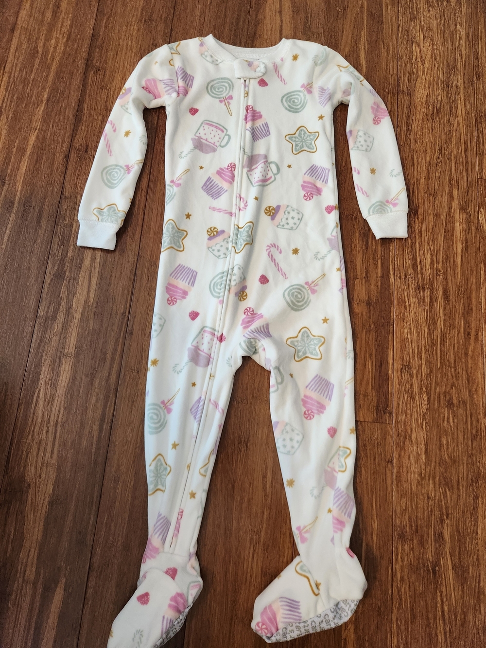 Carters Baby Girl's Soft White Footed One-Piece Fleece Pajamas Candy Cupcake, 2T